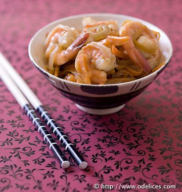 Crevettes sauce piquante au wok