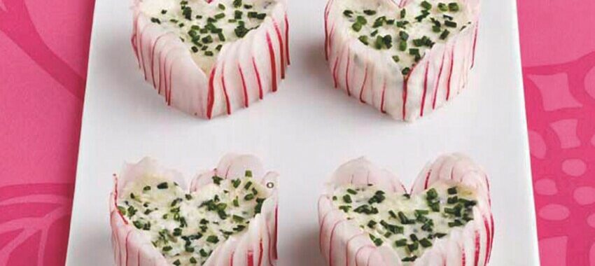 Romantic mini charlottes of pink radishes with goat cheese