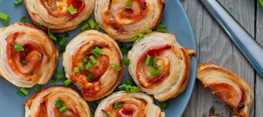 Ham and cheese puff pastry rolls
