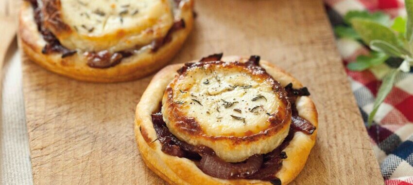 Goat cheese and candied onion tartlets