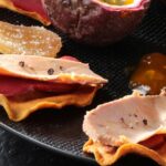 Mango crisps with duck breast and foie gras