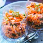 Coral lentils with dill and smoked salmon