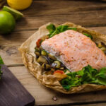 Salmon and leek papillote with mustard