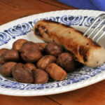 White pudding with chestnuts and chanterelles