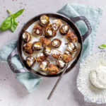 Lamb meatballs and eggplant grilled with Boursin® Garlic & Fine Herbs