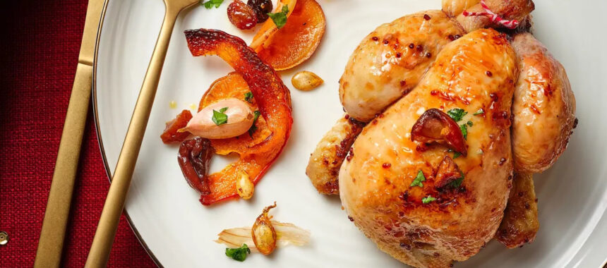 Lacquered cockerel & roasted squash