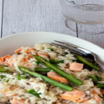 Rice with green asparagus and salmon