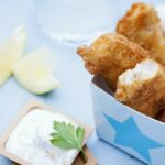Fish nuggets, cottage cheese sauce
