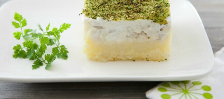 Parmentier of cod with fresh goat cheese and parsley
