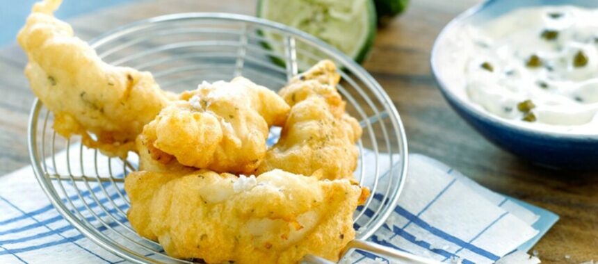 Fish fritters with beer, yogurt sauce