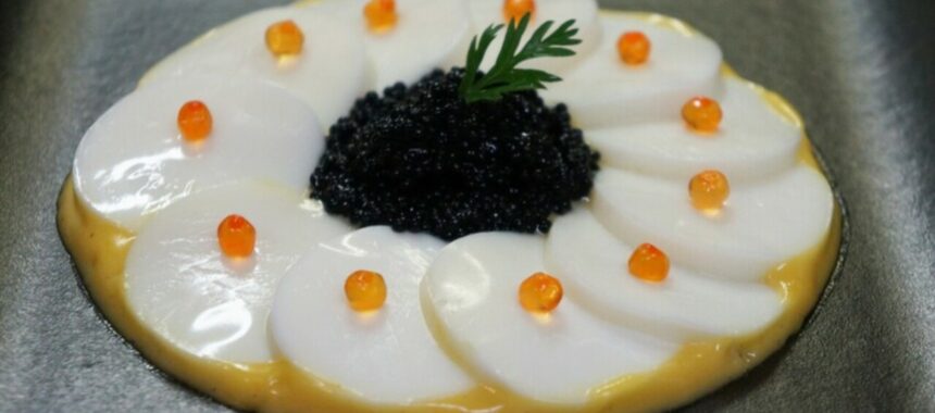 Egg carpaccio with herring caviar