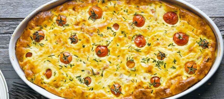 Clafoutis with cherry tomatoes and bacon
