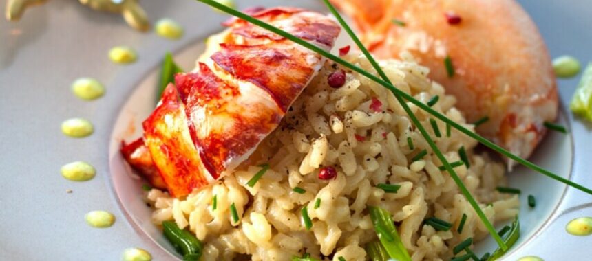 Lobster and risotto with shellfish stock