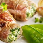 Veal paupiettes with goat cheese and arugula