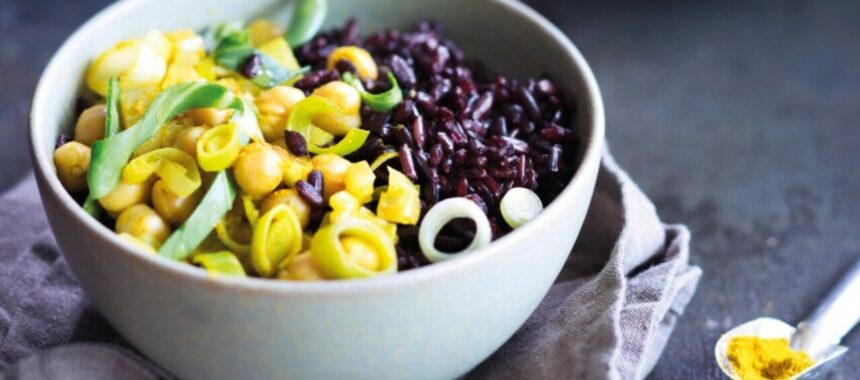 Black rice and chard and chickpea curry