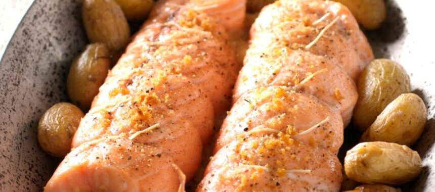 Roast salmon and scallops