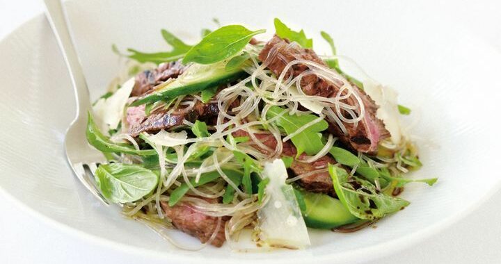 Balsamic Beef and Glass Noodle Salad with Arugula and Parmesan