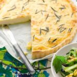 Goat cheese and rosemary tart with grape, celery and walnut salad