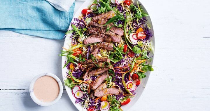 Spring salad with steak