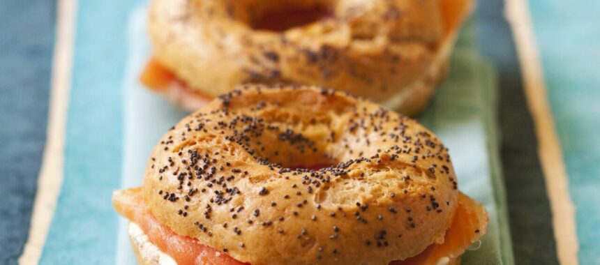 Bagels with poppy seeds and smoked salmon