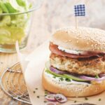 Sweet and savory chicken, goat cheese and green apple burger