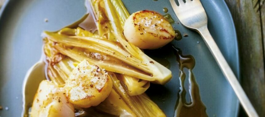 Scallops on a bed of caramelized endives
