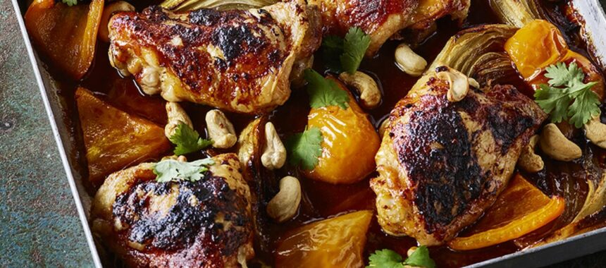 Roasted marinated chicken thighs