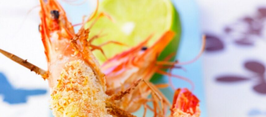 Prawns breaded with coconut