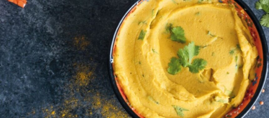Coral lentil hummus with sweet potato