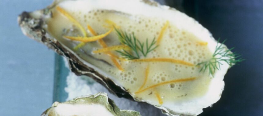 Warm oysters with orange anise butter