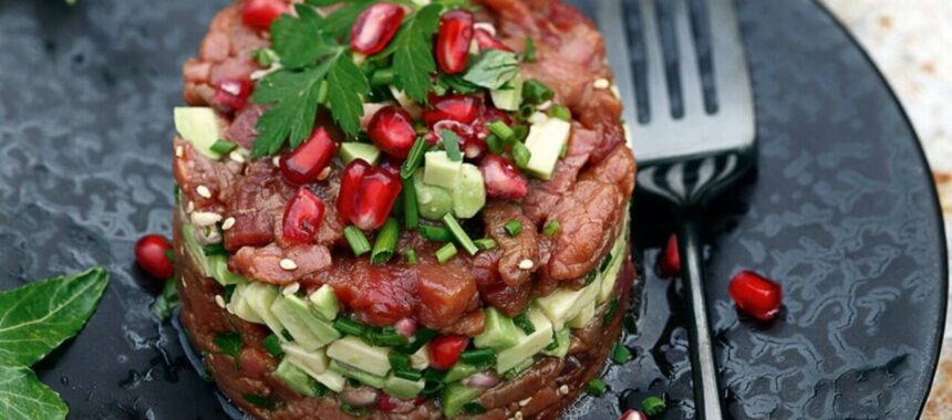 Beef tartare with avocado and pomegranate