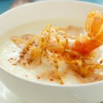 Cream of cauliflower soup with langoustines and foie gras