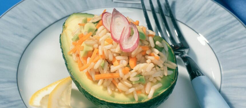 Avocado with rice salad