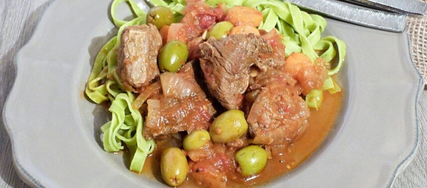 Stewed Beef with Olives in a Casserole