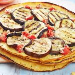 Socca pizza with grilled eggplant