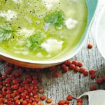Coral lentil and fresh goat cheese soup