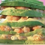 Millefeuille of avocado with prawns