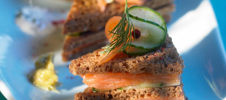 Mini club sandwiches with smoked trout