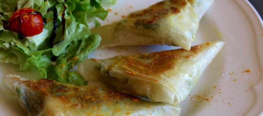 Chard, goat cheese and spice samosas
