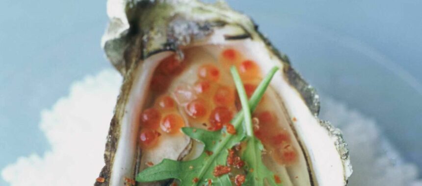 Oyster in trout egg jelly