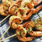 Shrimp and sesame skewers with wasabi