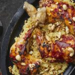 Grilled Chicken Thighs on Spicy Rice and Cashews