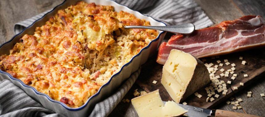 Crozet gratin with tomme and bacon