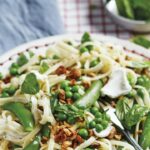 Linguine with grilled hazelnuts and peas