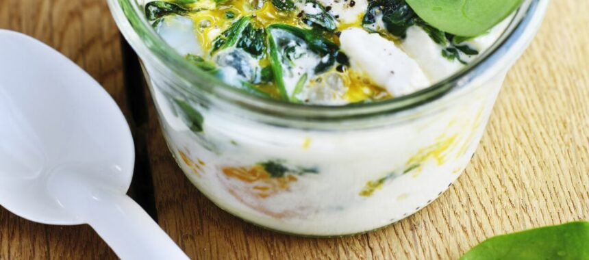 Egg casserole with fresh goat cheese and spinach
