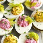 Boiled eggs with curry and beets