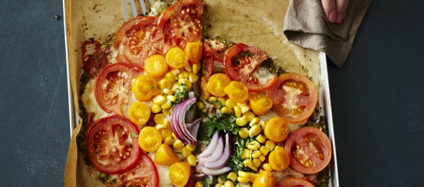 Rainbow Tomato and Corn Pizza