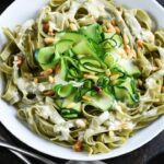 Tagliatelle with basil, zucchini and pine nuts