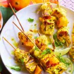 Colombo chicken skewers, grilled mango