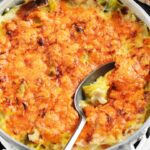 Pollock gratin with leeks and cheddar